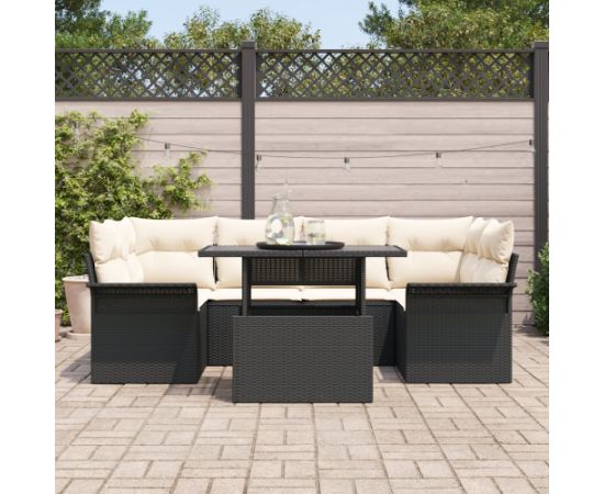 vidaXL Zestaw Sof Ogrodowych 7 Elementów z Poduszkami Czarny Poli Rattan Dārza mēbeļu komplekti