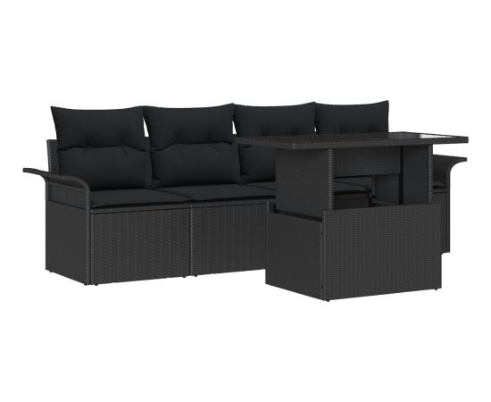 vidaXL 5-elementowy zestaw sof ogrodowych z poduszkami Czarny Polirattan Dārza mēbeļu komplekti