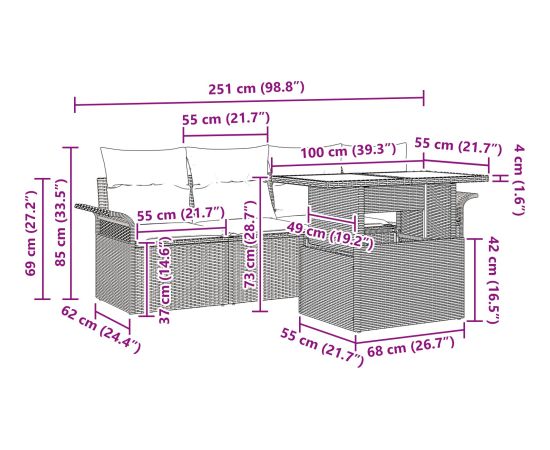 vidaXL 5-częściowy zestaw sof ogrodowych z poduszkami Beżowy Poli Rattan Dārza mēbeļu komplekti