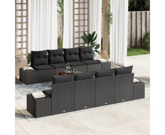 vidaXL Zestaw Sof Ogrodowych 9-częściowy z Poduszkami Czarny Polirattan Akacja Dārza mēbeļu komplekti