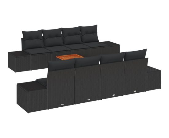 vidaXL Zestaw Sof Ogrodowych 9-częściowy z Poduszkami Czarny Polirattan Akacja Dārza mēbeļu komplekti