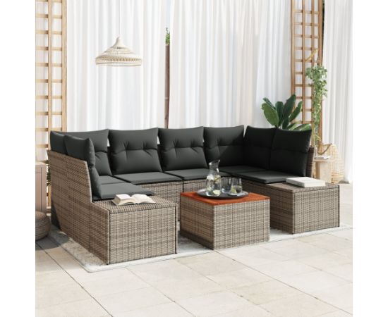 vidaXL Zestaw sof ogrodowych 7-częściowy z poduszkami Szary Polirattan Akacja Dārza mēbeļu komplekti