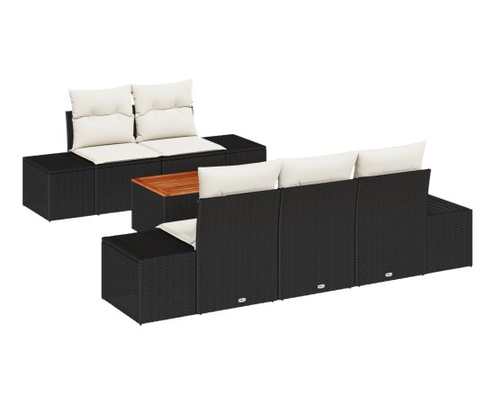 vidaXL 6-częściowy zestaw sof ogrodowych z poduszkami czarny polirattan akacja Dārza mēbeļu komplekti