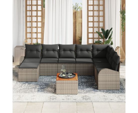 vidaXL Zestaw 9-elementowy sofy ogrodowej z poduszkami szary polirattan Dārza mēbeļu komplekti