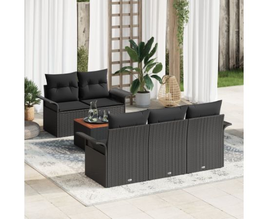 vidaXL Zestaw Sof Ogrodowych 6 Części z Poduszkami Czarny Polirattan Akacja Dārza mēbeļu komplekti