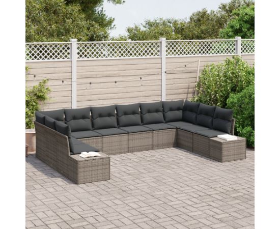 vidaXL 10-częściowy zestaw sof ogrodowych z poduszkami szary polirattan Dārza mēbeļu komplekti