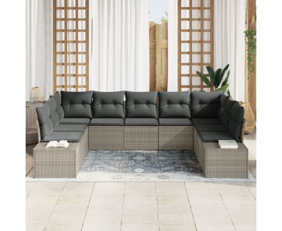 vidaXL 9 Częściowy Zestaw Sof Ogrodowych Z Poduszkami Jasnoszary Polirattan Dārza mēbeļu komplekti