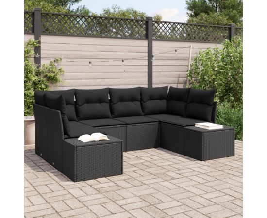 vidaXL Zestaw Sof Ogrodowych 6 Elementów z Poduszkami Czarny Polirattan Dārza mēbeļu komplekti