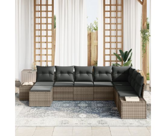 vidaXL 8 Elementowy Zestaw Sof Ogrodowych z Poduszkami Szary Polirattan Dārza mēbeļu komplekti