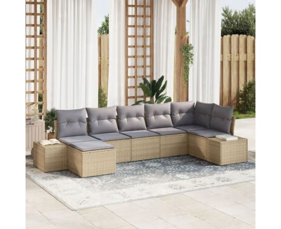 vidaXL 7-częściowy zestaw sofy ogrodowej Beżowy Polirattan Dārza mēbeļu komplekti