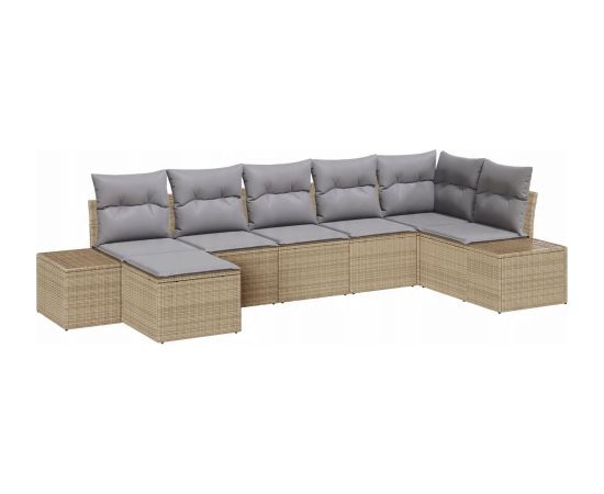 vidaXL 7-częściowy zestaw sofy ogrodowej Beżowy Polirattan Dārza mēbeļu komplekti