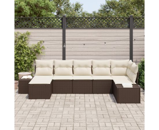 vidaXL 7-częściowy zestaw sof ogrodowych z poduszkami brązowy polirattan Dārza mēbeļu komplekti