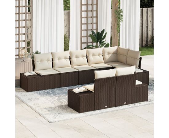 vidaXL Zestaw sofy ogrodowej 8-elementowy z poduszkami Brązowy Polirattan Dārza mēbeļu komplekti