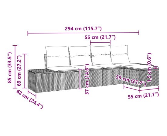 vidaXL 5-częściowy zestaw sof ogrodowych z poduszkami beżowy polirattan Dārza mēbeļu komplekti