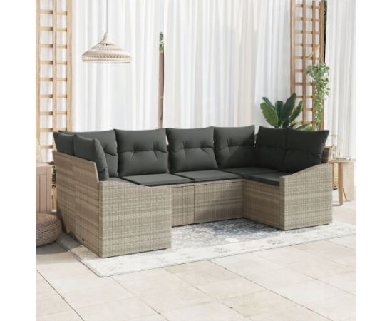 vidaXL 6-częściowy zestaw sof ogrodowych z poduszkami jasnoszary rattan Dārza mēbeļu komplekti