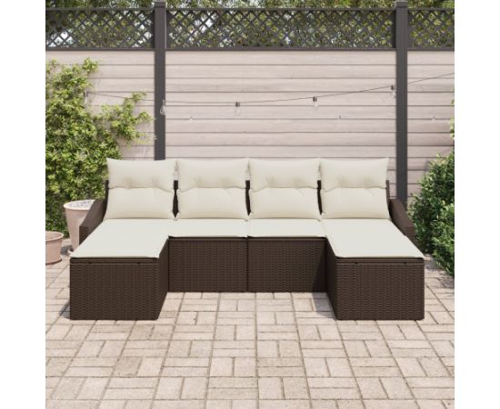 vidaXL Zestaw 6-częściowy sof ogrodowych z poduszkami brązowy polirattan Dārza mēbeļu komplekti