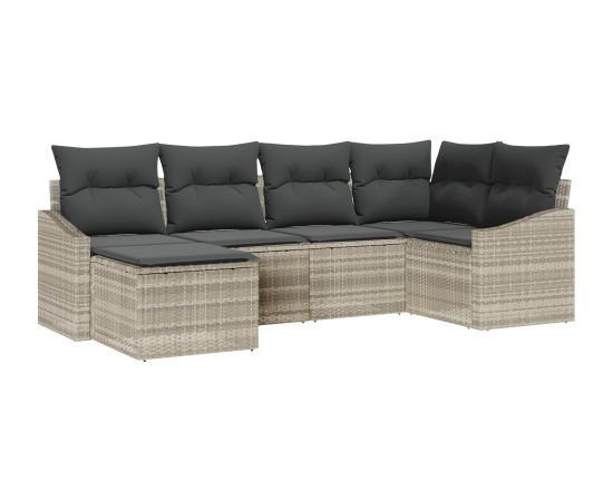 vidaXL Zestaw sof ogrodowych 6-częściowy z poduszkami jasnoszary polirattan Dārza mēbeļu komplekti