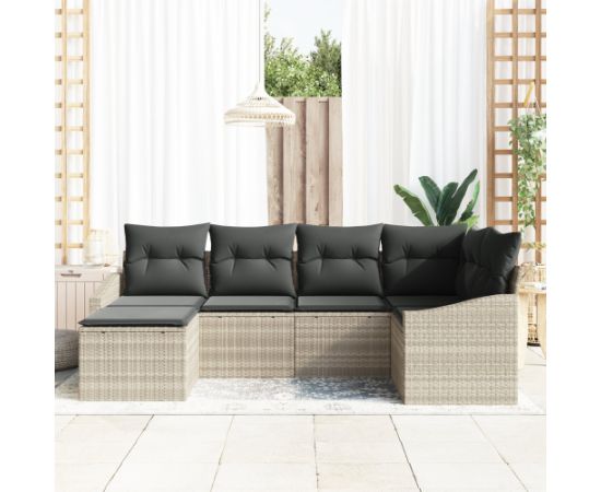 vidaXL Zestaw sof ogrodowych 6-częściowy z poduszkami jasnoszary polirattan Dārza mēbeļu komplekti