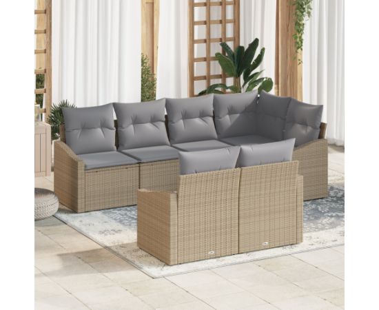 vidaXL Zestaw sof ogrodowych 7-częściowy z poduszkami Beżowy polirattan Dārza mēbeļu komplekti