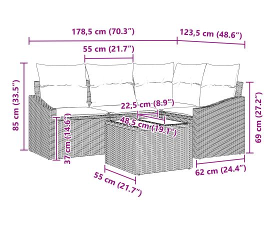 vidaXL Zestaw 4-częściowy sof ogrodowych z poduszkami szary polirattan Dārza mēbeļu komplekti