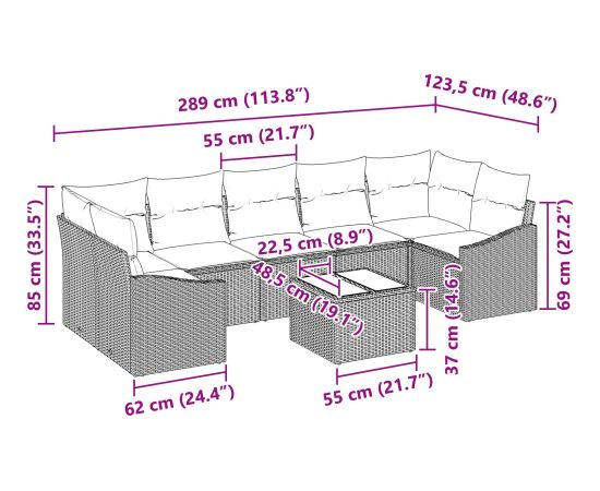 vidaXL 8 Elementowy Zestaw Sofy Ogrodowej z Poduszkami Brązowy Polirattan Dārza mēbeļu komplekti