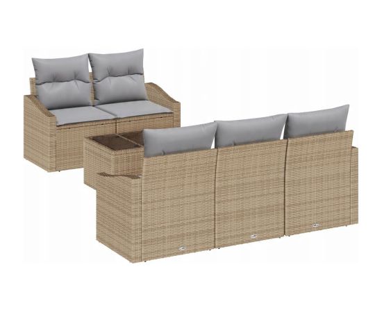 vidaXL Zestaw Sof Ogrodowych 6 Elementowy z Poduszkami Beżowy Polirattan Dārza mēbeļu komplekti