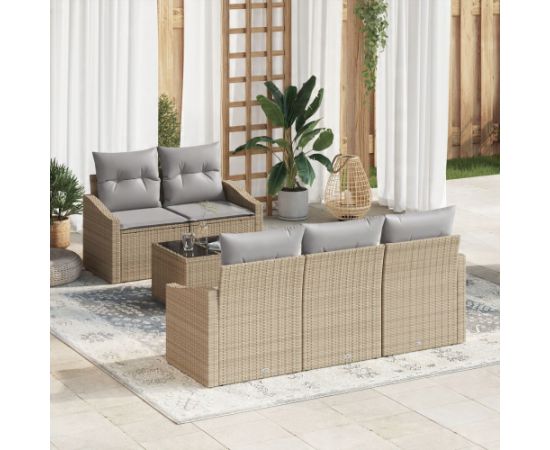 vidaXL Zestaw Sof Ogrodowych 6 Elementowy z Poduszkami Beżowy Polirattan Dārza mēbeļu komplekti