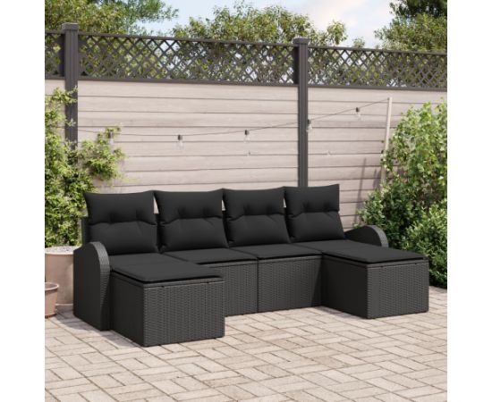 vidaXL Zestaw sof ogrodowych 6 elementowy z poduszkami Czarny Polirattan Dārza mēbeļu komplekti
