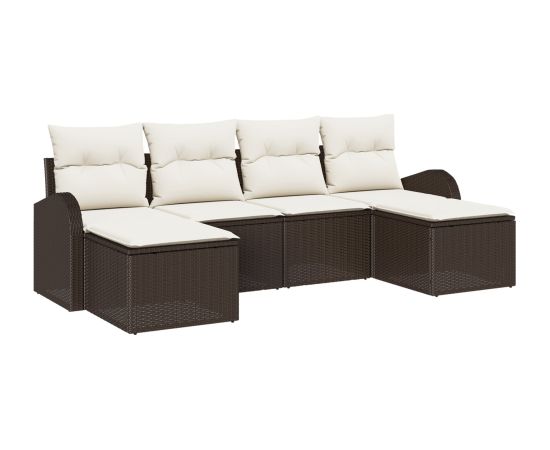 vidaXL Zestaw 6-częściowy sof ogrodowych z poduszkami Brązowy Polirattan Dārza mēbeļu komplekti