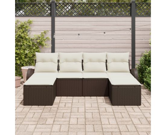 vidaXL Zestaw 6-częściowy sof ogrodowych z poduszkami Brązowy Polirattan Dārza mēbeļu komplekti