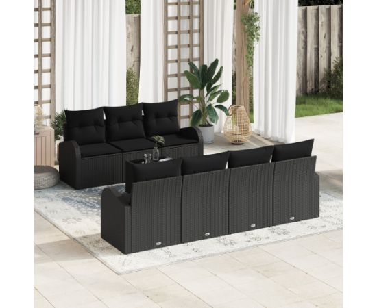vidaXL 8 Elementowy Zestaw Sofy Ogrodowej z Poduszkami Czarny Polirattan Dārza mēbeļu komplekti