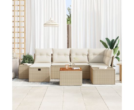 vidaXL Zestaw mebli ogrodowych 7 części z poduszkami beżowy polirattan Dārza mēbeļu komplekti