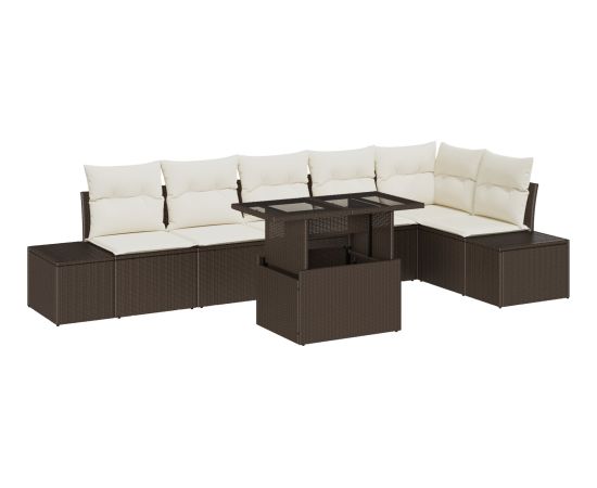 vidaXL Zestaw mebli ogrodowych z 7 elementami z poduszkami brązowy rattan Dārza mēbeļu komplekti