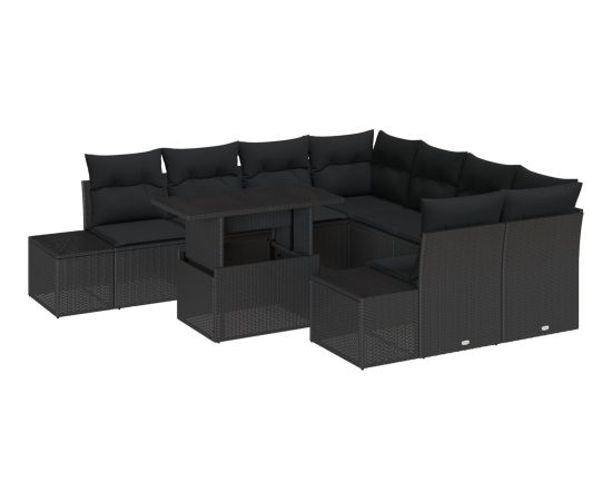 vidaXL 9-częściowy zestaw sof ogrodowych z poduszkami czarny polirattan Dārza mēbeļu komplekti