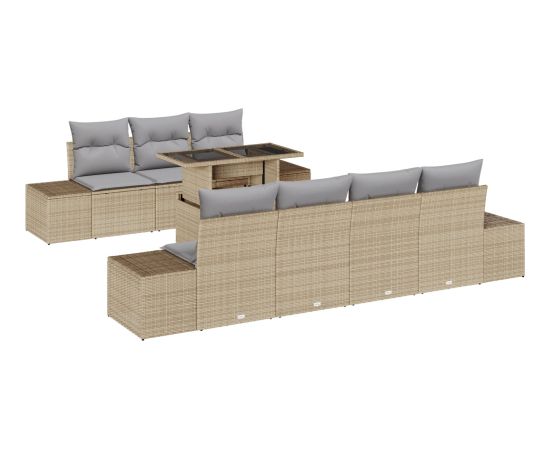 vidaXL Zestaw mebli ogrodowych w 8 części z poduszkami Beżowy Rattan Dārza mēbeļu komplekti