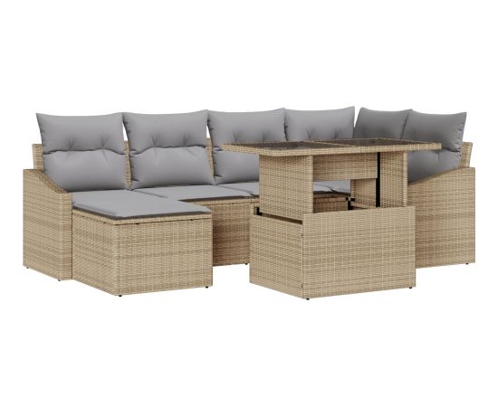 vidaXL Zestaw mebli ogrodowych 7-częściowy z poduszkami Beżowy Rattan Dārza mēbeļu komplekti