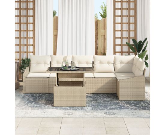 vidaXL Zestaw sof ogrodowych 7-częściowy z poduszkami beżowy z polirattanu Dārza mēbeļu komplekti