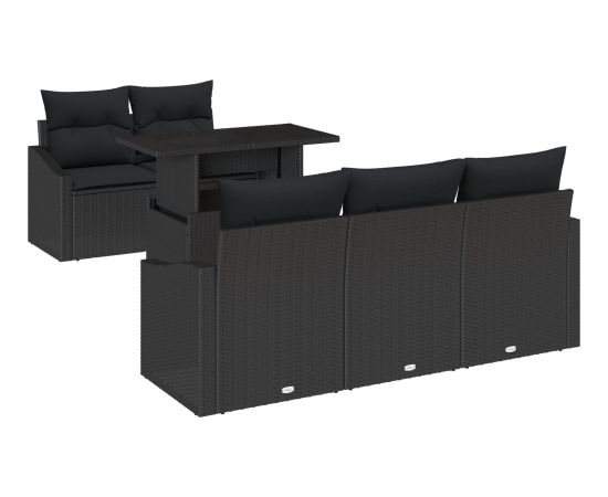vidaXL Zestaw Sofy Ogrodowej 6 Części z Poduszkami Czarny Rattan Dārza mēbeļu komplekti