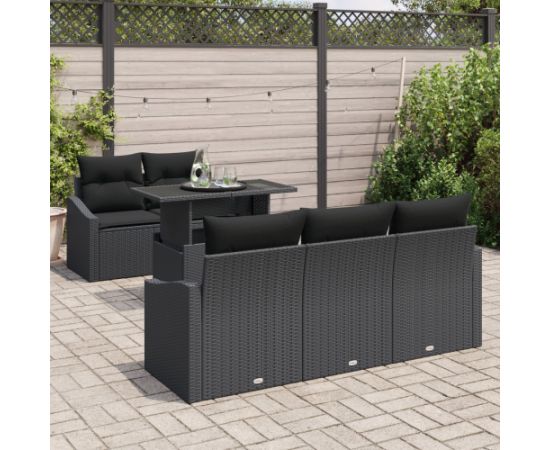 vidaXL Zestaw Sofy Ogrodowej 6 Części z Poduszkami Czarny Rattan Dārza mēbeļu komplekti