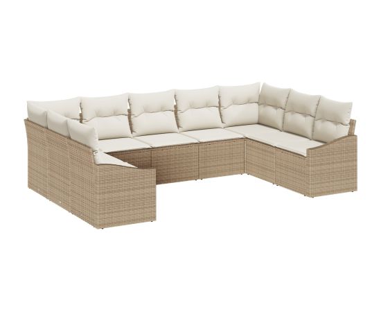 vidaXL Zestaw wypoczynkowy do ogrodu 9-częściowy z poduszkami Beżowy Rattan Dārza mēbeļu komplekti