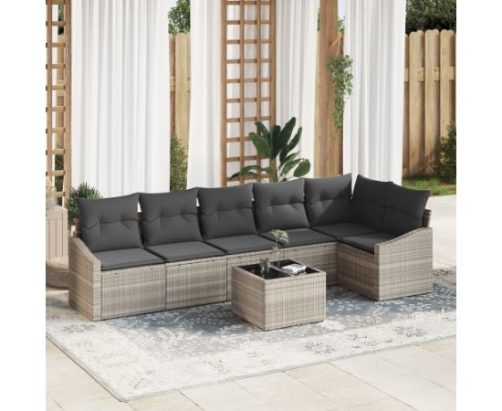 vidaXL Zestaw jadalny do ogrodu 7-częściowy z poduszkami szary polirattan Dārza mēbeļu komplekti