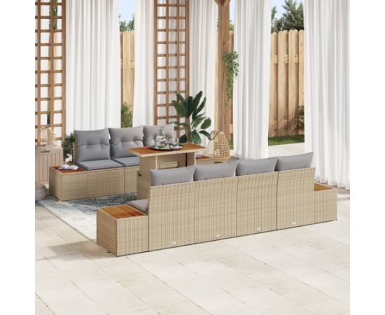 vidaXL Zestaw Jadalny do Ogrodu 8 Części z Poduszkami Beżowy Polirattan Akacja Dārza mēbeļu komplekti