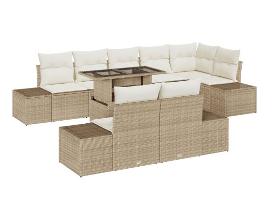 vidaXL Zestaw mebli ogrodowych 9-elementowy z poduszkami Beżowy Polirattan Dārza mēbeļu komplekti