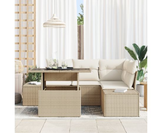 vidaXL Zestaw mebli ogrodowych w 5 części z poduszkami Beżowy Rattan Dārza mēbeļu komplekti