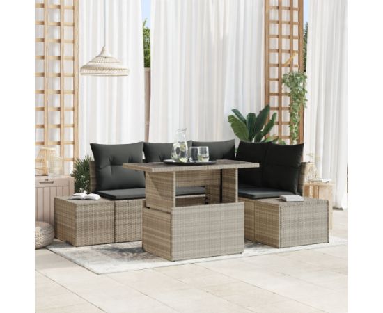 vidaXL Zestaw sof ogrodowych 5-częściowy z poduszkami jasnoszary rattan Dārza mēbeļu komplekti