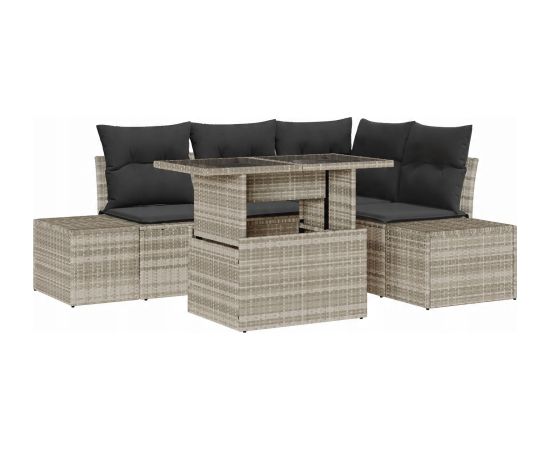 vidaXL Zestaw sof ogrodowych 5-częściowy z poduszkami jasnoszary rattan Dārza mēbeļu komplekti