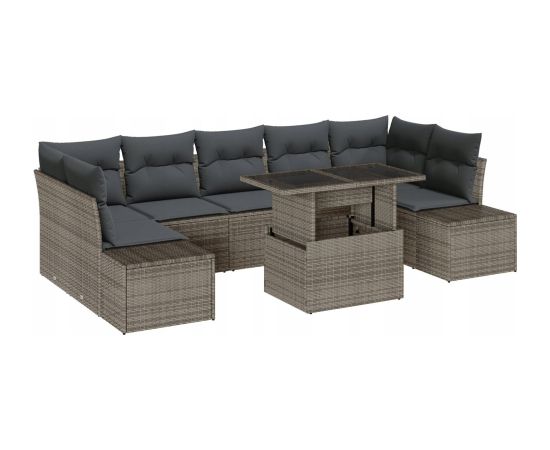 vidaXL 8-częściowy zestaw sof ogrodowych z poduszkami Szary Polirattan Dārza mēbeļu komplekti