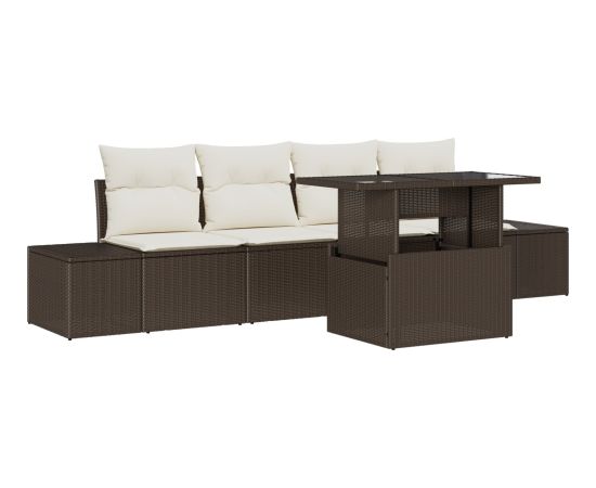 vidaXL Zestaw sof ogrodowych 5-częściowy z poduszkami brązowy z polirattanu Dārza mēbeļu komplekti