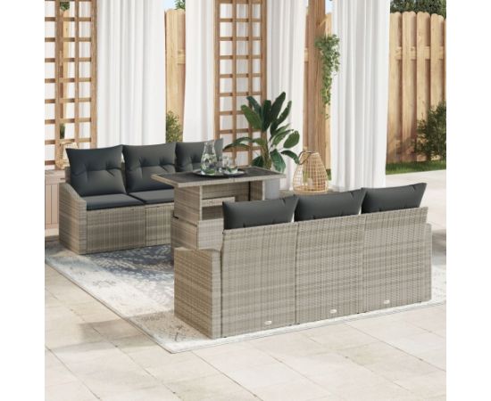 vidaXL Zestaw sof ogrodowych 7-członowy z poduszkami w jasnoszarym polirattan Dārza mēbeļu komplekti