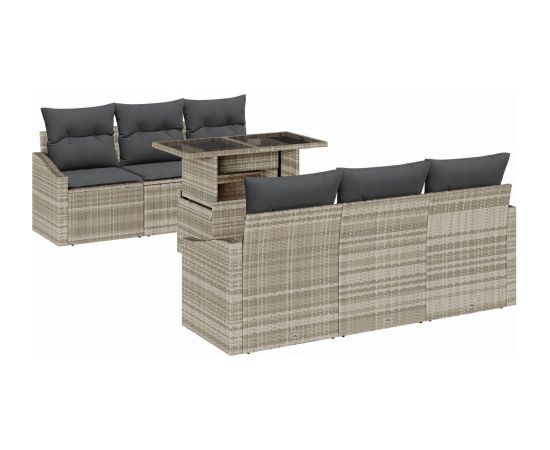 vidaXL Zestaw sof ogrodowych 7-członowy z poduszkami w jasnoszarym polirattan Dārza mēbeļu komplekti